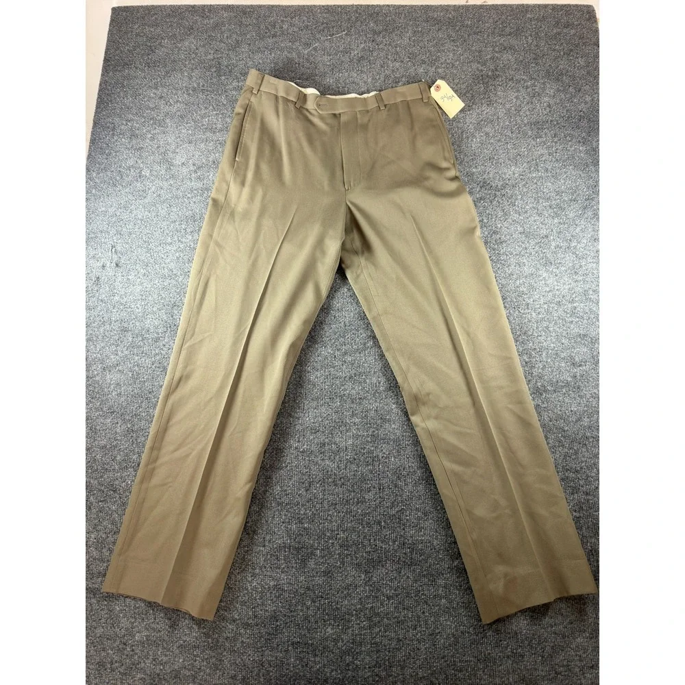 Brooks Brothers Dress Pants Mens 35x34 Beige Wool Flat Front Professional Career